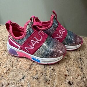 Nautica Kids Glitter Slip-On Sneakers -Pink and Gray Multi-Color(Size 5 Toddler)